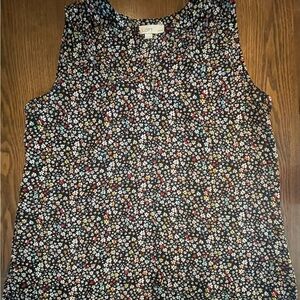 LOFT Women's Sleeveless Floral Blouse - Black Multicolor